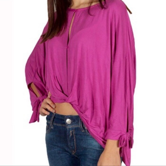 Free People Keepin On Solid Black Tie Sleeve Blouse Medium - Picture 6 of 16